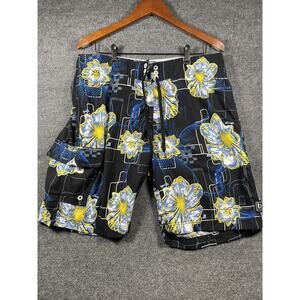 Billabong Board Shorts Men's 36 Blue Yellow Floral AOP Swimmer Surfer Outdoors